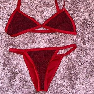 Red triangle and white strapless bikini sets